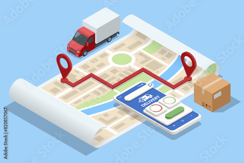 Isometric Logistics and Delivery Infographics. Delivery home and office. City logistics. Online Express, Free, Fast Delivery, Shipping Delivery Website Banner Delivery service app with map background