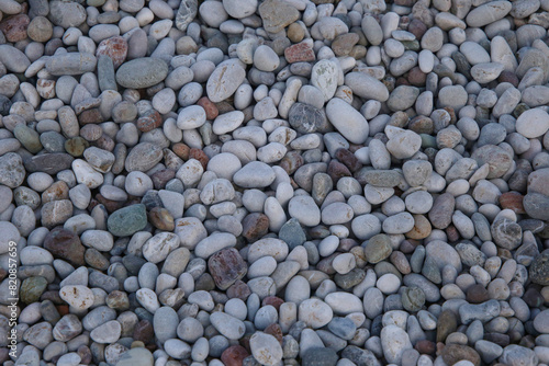 A variety of pebblel mixes on the floor, backgound.