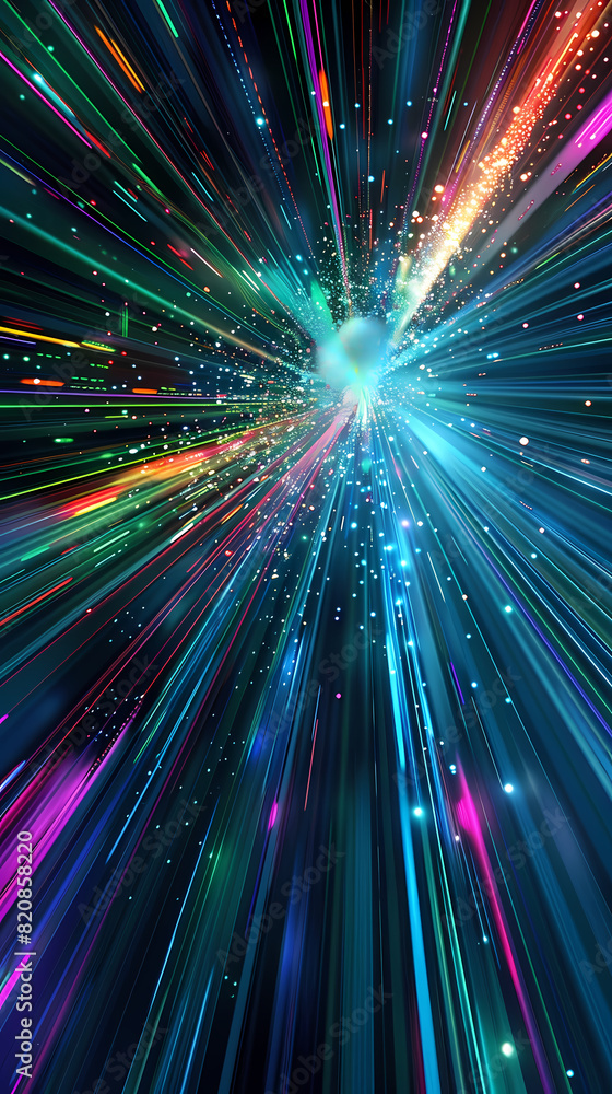 Fototapeta premium Abstract background with colorful rays and bokeh lights