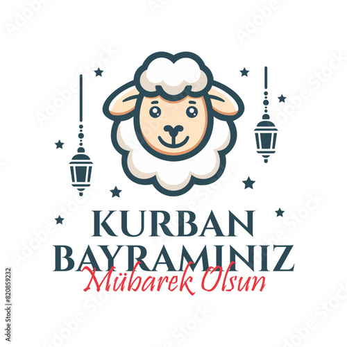 Kurban bayraminiz mubarek olsun. Translation; Eid al-Adha mubarak. Holy days of muslim community. Vector design. photo