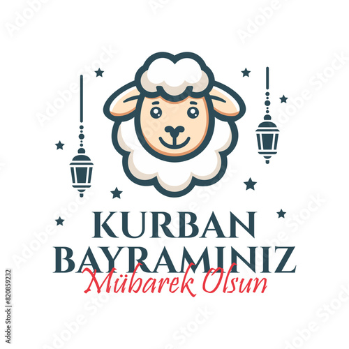 Kurban bayraminiz mubarek olsun. Translation; Eid al-Adha mubarak. Holy days of muslim community. Vector design.