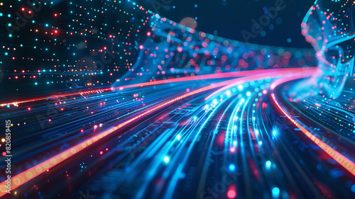 Abstract technology background of high speed global data transfer, ultra fast broadband and connection, digital cyber tech motion