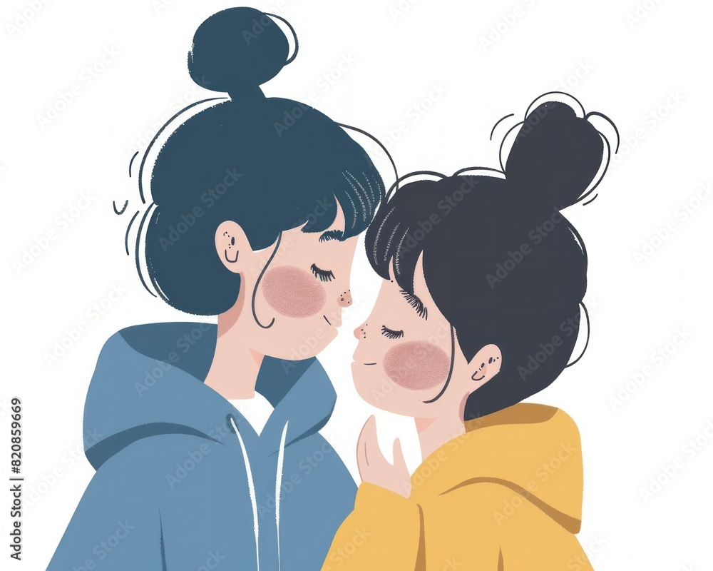 Affectionate moment two women kissing each other in stylish outerwear embracing love and freedom Affectionate moment two women kissing each other in stylish outerwear embracing love and freedom