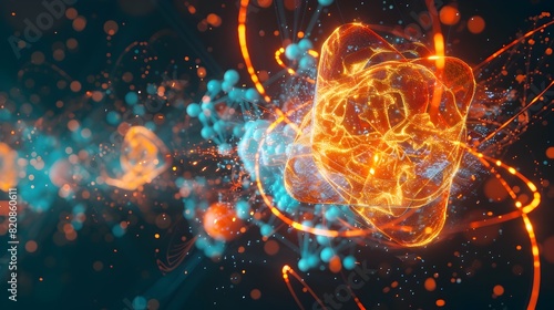 Vibrant D Rendering of a Chemical Reaction Swirling Atomic Structures and Energy Flows