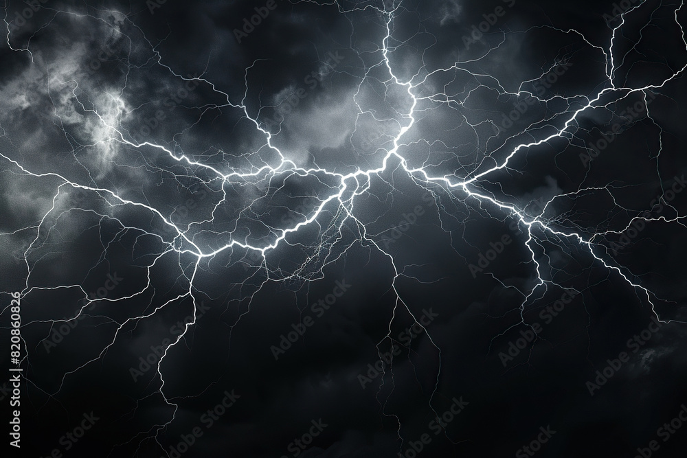 Generative ai on theme of scary bright electric lightning bolt with branches in the night dark sky Generative ai on theme of scary bright electric lightning bolt with branches in the night dark sky