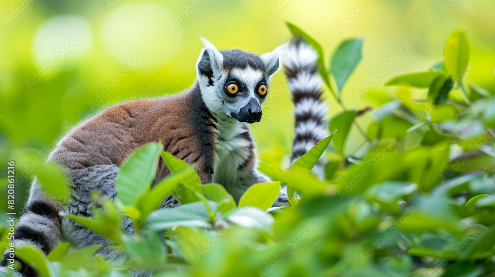 Ring Tailed Lemur Sits Atop Lush Green Field