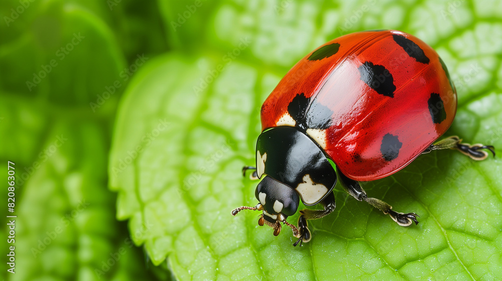 Naklejka premium Photo of Ladybug Perched on Green Leaf
