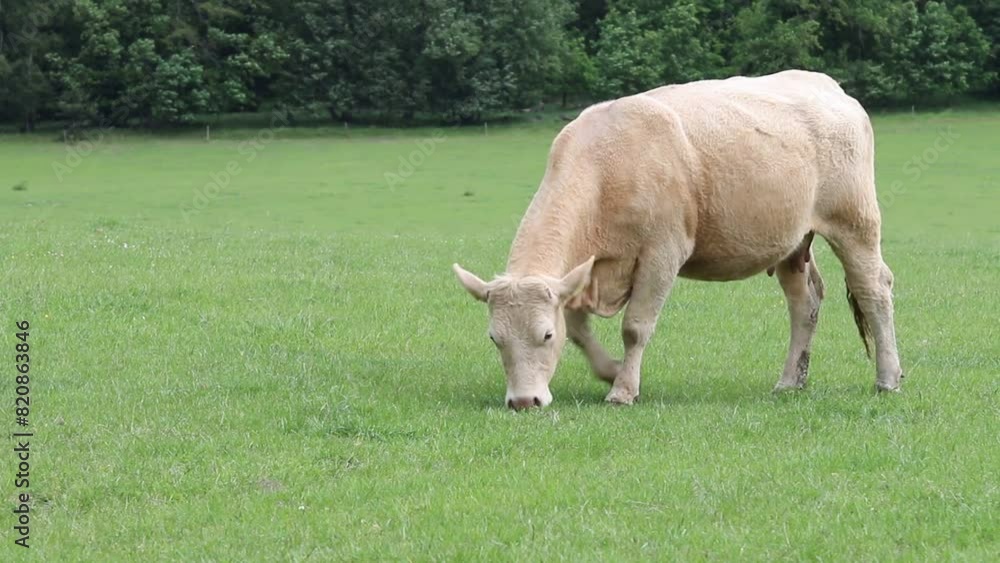 Beef cattle on a mountain pasture. Sustainable breeding in Šumava in South-West Bohemia. Cows keep the meadows in good condition. Agriculture and the environment in the European Union.