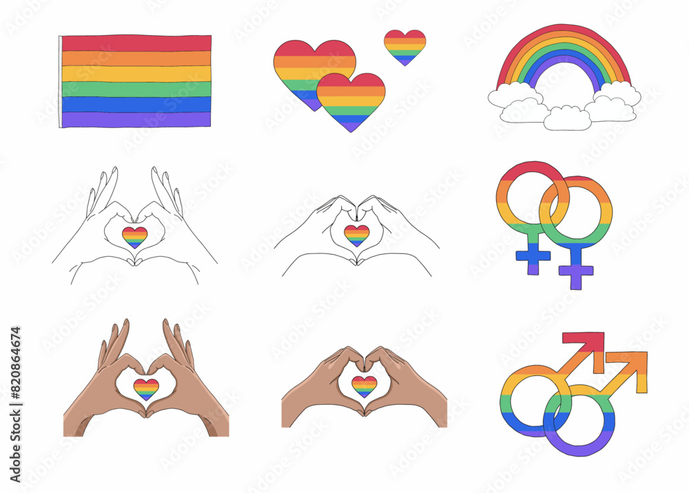 Hand-drawn lgbt vectors icon, thin line web icon set, vector illustration for pride month with lgbt colors Hand-drawn lgbt vectors icon, thin line web icon set, vector illustration for pride month with lgbt colors