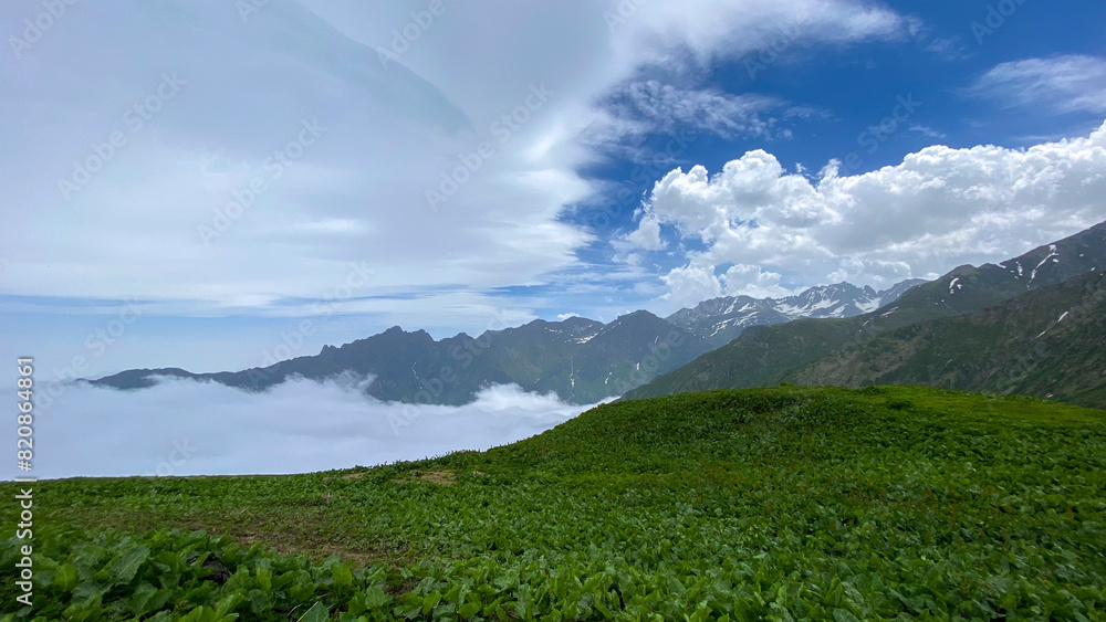 Fototapeta premium artvin plateau house above the clouds blue clear sky
