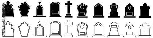 Gravestone icon vector set. Grave illustration sign collection. Tombstone symbol. Rip logo.