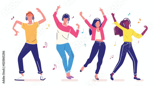 Happy people dance to music while listening to 