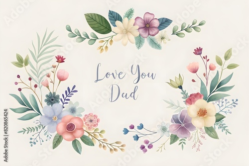 Elegant Floral Border Father's Day Card: "Love You, Dad" Illustration, Banner, Poster, Background, Gifts, Cards, Greeting