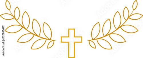Christian floral outline clipart. Vector on transparent background
