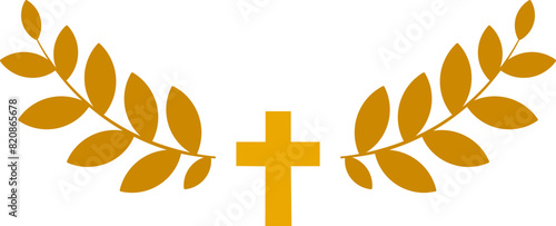 Christian cross with floral branches minimalist vignette