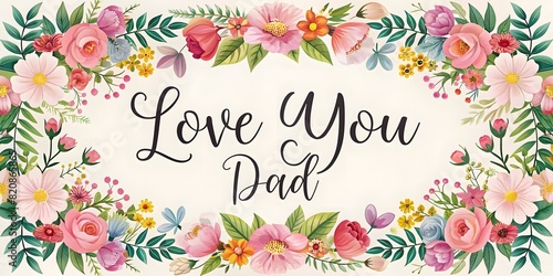 Delight Your Dad with a "Love You, Dad" Floral Border for Father's Day, Banner, Poster, Background, Gifts, Cards, Greeting