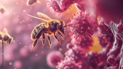 Nanobees targeting a disease area inside a human body. photo