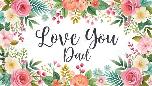Celebrate Father's Day with a Beautiful "Love You, Dad" Floral Design, Banner, Poster, Background, Gifts, Cards, Greeting