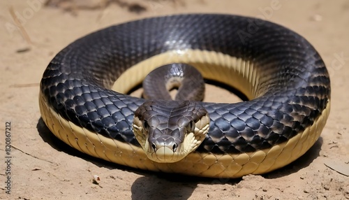 A King Cobra With Its Hood Flattened Against Its B