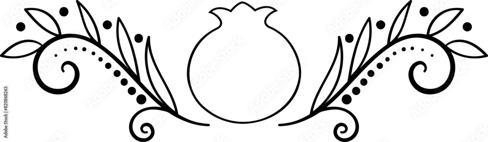 Minimalistic black outline pomegranate floral illustration Minimalistic black outline pomegranate floral illustration