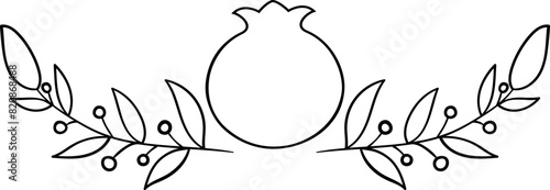 Flourish pomegranate outline clipart. isolated vector