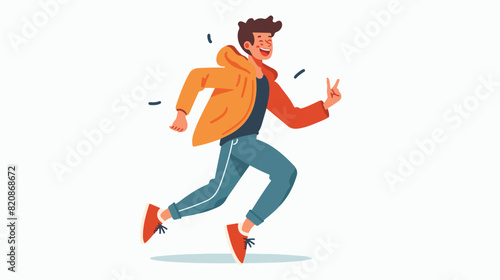 Happy young man running with positive emotion