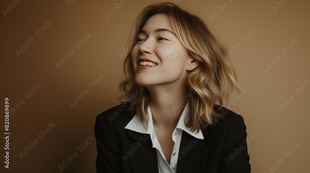 Portrait of a blonde business woman against a neutral earth-toned background Portrait of a blonde business woman against a neutral earth-toned background