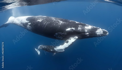 A Mother Whale Swimming Alongside Her Calf