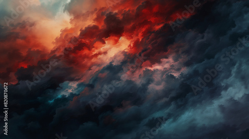 Background of Renaissance Dark Stormy Clouds  Brooding Blue Onyx Ruby Vermilion Sinister Nightfall Expressive