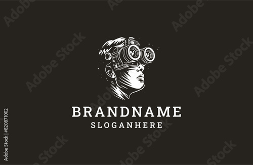Man Binoculars logo icon design template vector illustration