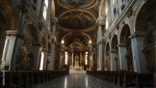 Grand image of a church interior featuring rich decorations and an ornate altar highlighting religious art and history