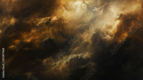 Background of Renaissance Dark Stormy Clouds: Rolling Black Amber Gold Sinister Dusk Dramatic