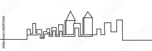 Continuous line city building. One single outline cityscape continuous construction. Editable stroke Vector illustration Building background. EPS 10