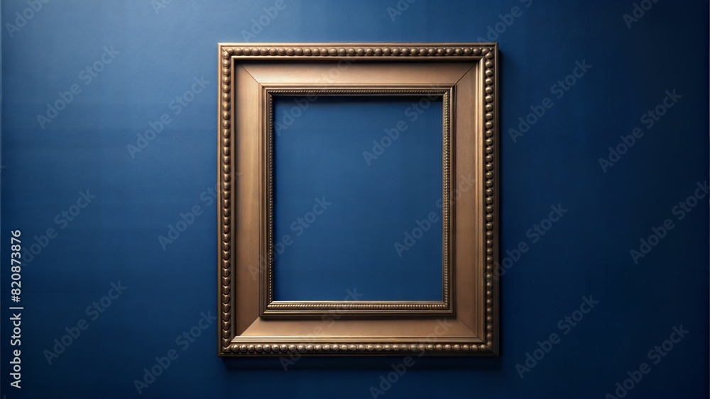 Fototapeta premium Bronze Frame on Navy Blue Wall: A stylish bronze frame on a rich navy blue wall, ideal for adding depth and elegance to any display. 