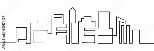 Continuous line city building. One single outline cityscape continuous construction. Editable stroke Vector illustration Building background.  EPS 10