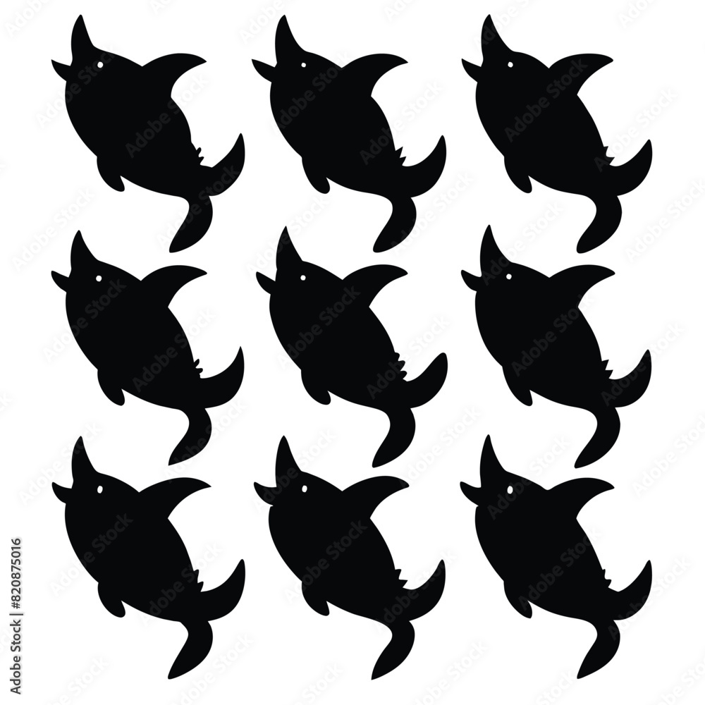 Set of Armored Catfish black Silhouette Vector on a white background