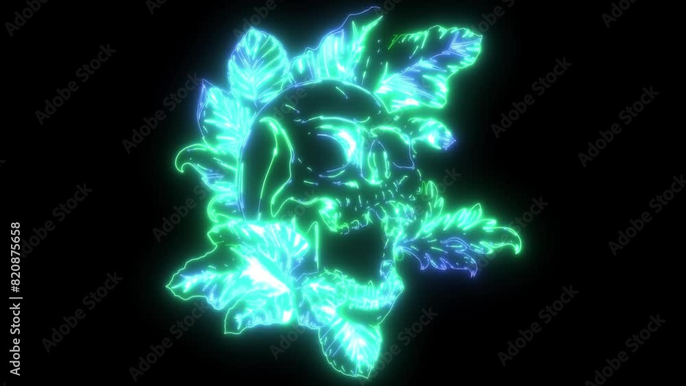 neon animation of human skull neon animation of human skull