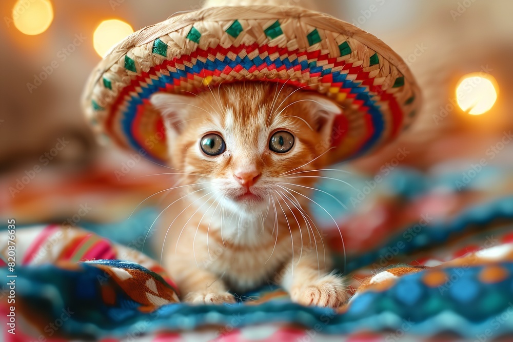 Adorable feline with a Cinco de Mayo sombrero from Mexico. Generative Ai