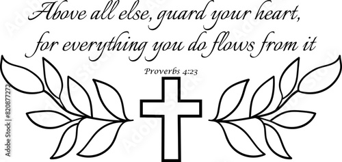 Proverbs 4:23 black outline decorative verse