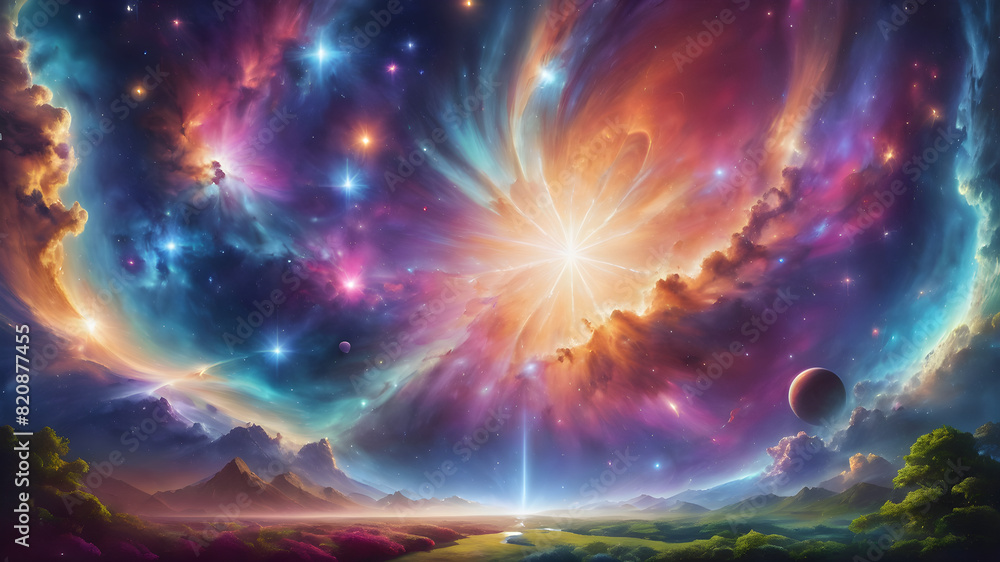 Fototapeta premium Astral Wonders: Bright Stars and Glowing Supernovas in Space