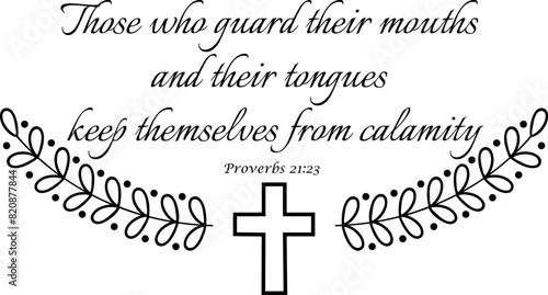 Proverbs 21:23 vector black outline clipart