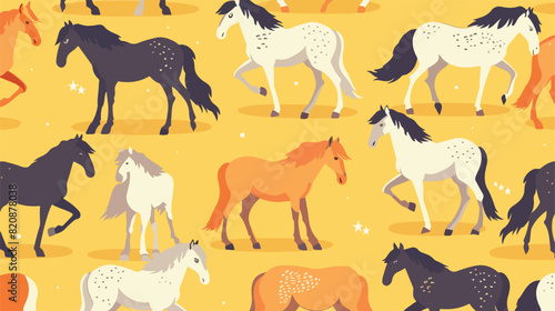 Horses seamless pattern flat vector illustration. Mar