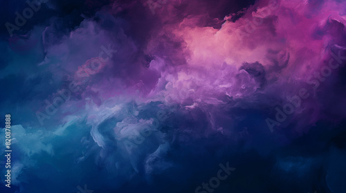 Background of Renaissance Dark Stormy Cloud Painting  Deep Blue  Magenta  Fuchsia  Pink in Chiaroscuro Style