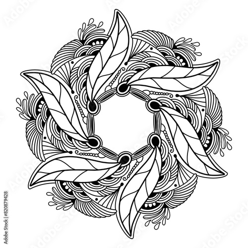 Mandala with plant elements, decorative element, mandala coloring. Mandala ornament. Vector element © EkaterinaGr