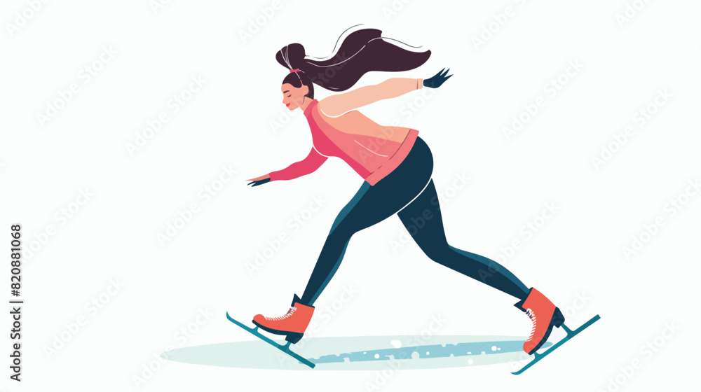 Ice figure skating sport. Woman skater performing dan