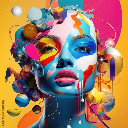a colorful and shapes woman portrait concept