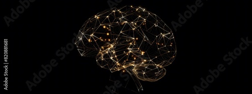 Human brain created by digital technology and polygon digital lines. photo