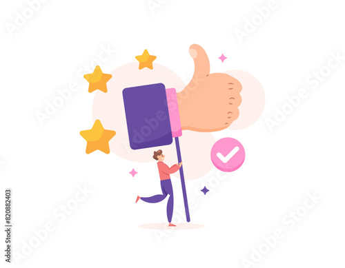 recommendation concept. best practice. assessment or appreciation. get or give a thumbs up for good performance and service. illustration of man with thumbs up. illustration concept design. graphic