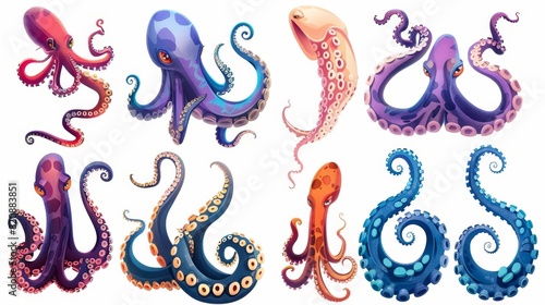 Animal antennas or feelers on white background. Fantasy creature cephalopod arms or legs, Cthulhu palpus. Cartoon modern icons. photo