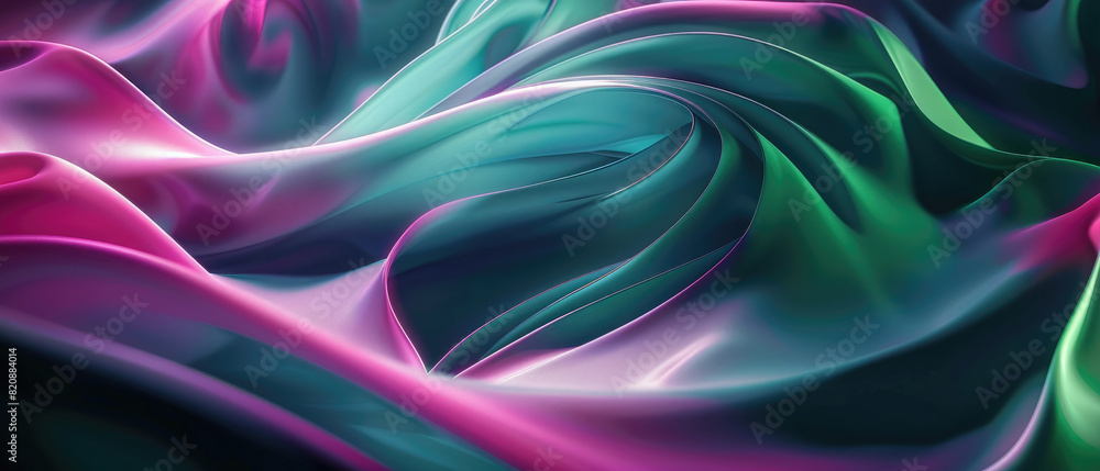Abstract intersecting glowing light arcs lines with swirling pastel background silky smooth vivid tones delicate green and pink purple colors on dark background Abstract intersecting glowing light arcs lines with swirling pastel background silky smooth vivid tones delicate green and pink purple colors on dark background